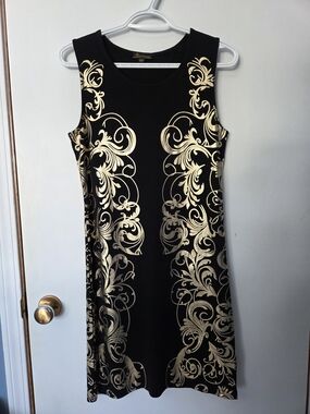 Sleeveless Black And Gold Midi Dress